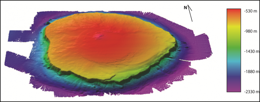 Seamount with colours showing water depth.