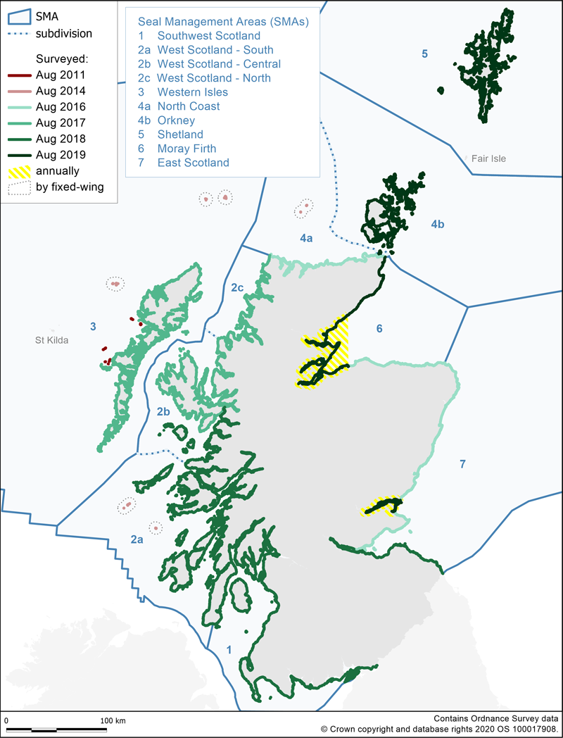Map showing year in which each section of the Scottish coastline was most recently surveyed