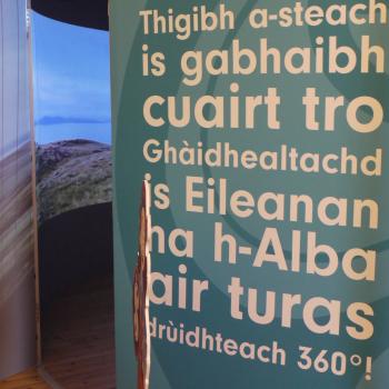 Spirit's Immersive 360 degree portal, with the Gaelic wording on the side, next to the open door.
